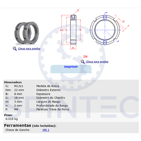 Porca de ajuste com trava ZM12 M12x1,0