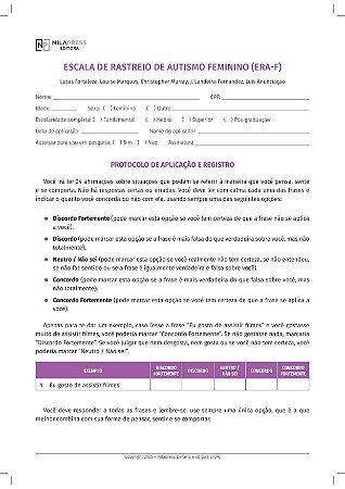 ESCALA DE RASTREIO DE AUTISMO  - FEMININO (ERA-F) - KIT COM 10 PROTOCOLOS DE APLICAÇÃO