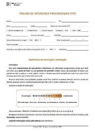 Trilhas de Interesses Profissionais - TIP - KIT COM 10 PROTOCOLOS DE APLICAÇÃO
