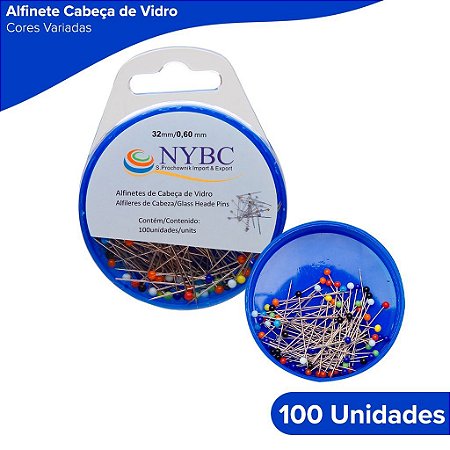 ALFINETE CABEÇA DE VIDRO - CAIXA C/100 UNIDADES