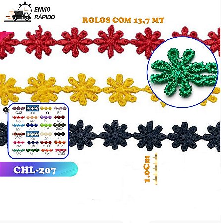 RENDA GUIPIR CHL-207 FLOR 1.0 CM -  ROLO C/13.7 METROS