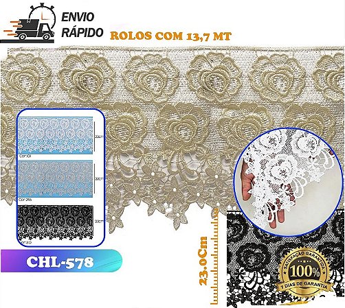 RENDA GUIPIR CHL-578 BICO CIGANO 23.0 CM -  ROLO C/13.7 METROS