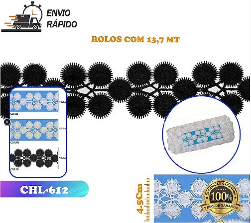 RENDA GUIPIR CHL-612 ENTREMEIO 4.5 CM -  ROLO C/13.7 METROS