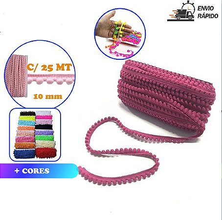 FITA GRELOT POM-POM EM METRO - 10MM - ROLO C/ 25 MTS