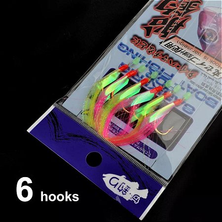 Chicote de Pesca Sabiky com 6 Anzóis Tamanho 15