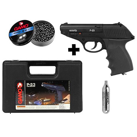 Pistola de Pressão CO2 Gamo P-23 Combat 4.5mm + Case + Esferas + CO2