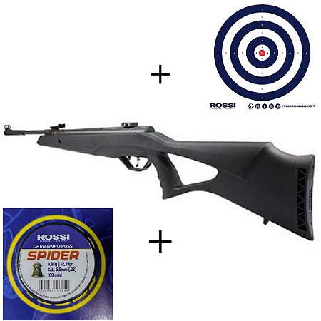 Carabina de Pressão Rossi Sag R1000 GR60kg 5.5mm + 5 Chumbinhos Rossi Spider + 30 Alvos