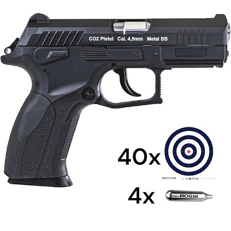 Pistola de Pressão CO2 Wingun W129 Blowback Slide Metal 4.5mm + 4 Cápsulas + 40 Alvos