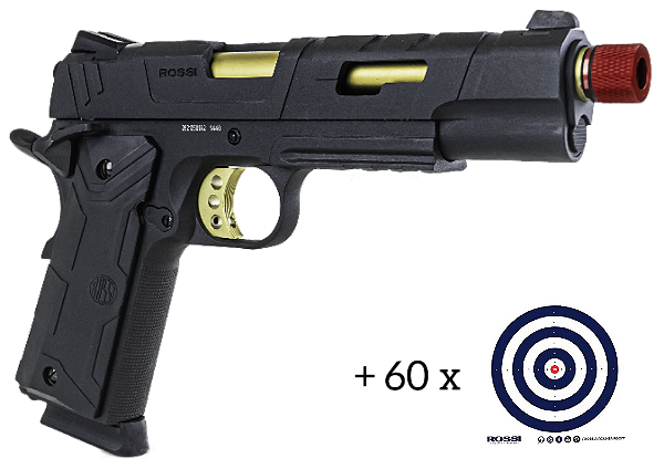 Airsoft Pistola Rossi Redwings 1911 Gold GBB Green Gas Blowback 6mm + 60 alvos