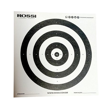 Alvo de Papel Rossi Airguns/Airsoft Preto 140x140mm c/20 unidades