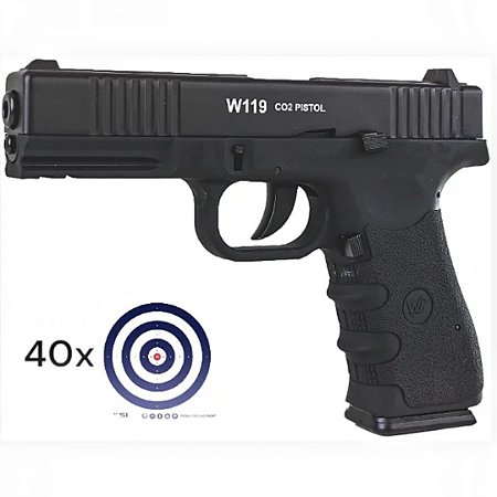 Pistola de Pressão CO2 Wingun W119 Slide Metal Blowback 4.5mm + 40 Alvos de Brinde