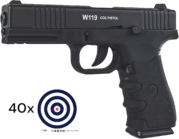 Pistola de Pressão CO2 Wingun W119 Slide Metal Blowback 4.5mm + 40 Alvos de Brinde
