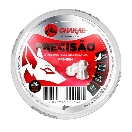 Chumbinho Chakal Premium Precisão 17,59gr c/100 und. 6.0mm