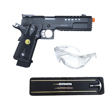 Pistola de Pressão Co2 WE 45-H012 1911 Hi-Capa-5.2-K Blowback 4.5mm + Kit Limpeza + Óculos