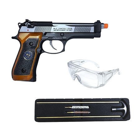 Pistola de Pressão Co2 WE 45-M92SPS Samurai Edge Biohazard Blowback 4.5mm + Kit Limpeza + Óculos