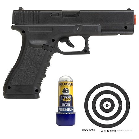 Pistola de Pressão Co2 Rossi G17 4.5mm + 300 Esferas + Alvos