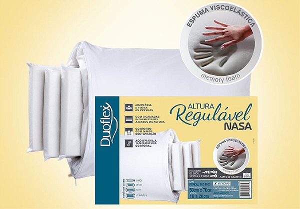 Travesseiro NASA de Altura Regulável - Duoflex - 50 X 70 cm