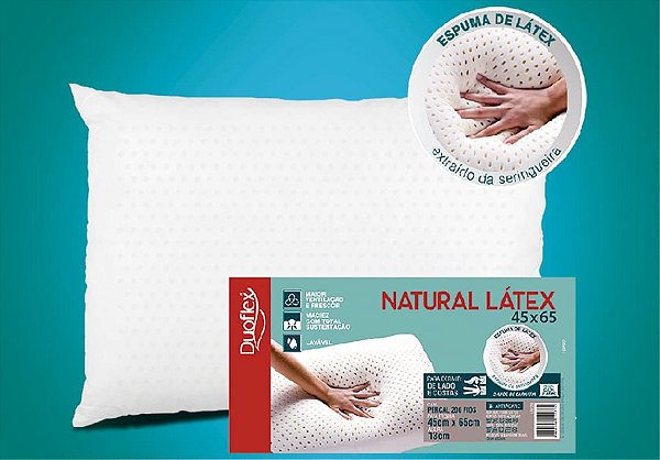 Travesseiro Látex Natural  BAIXO Capa 100% algodão 45x65 cm - Duoflex