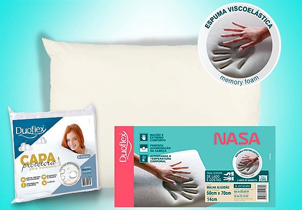 Kit 1 Travesseiro NASA Viscoelástico - Duoflex + 1 Capa Impermeável