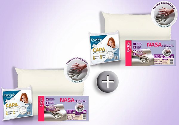 Kit 2 Travesseiros Nasa Cervical - Duoflex + 2 Capas Impermeáveis