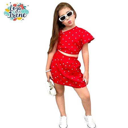 Conjunto Verão Infantil Menina Cropped Short Saia Mini Diva NMLNADAE4