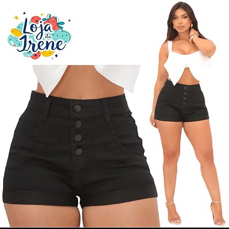 Short Jeans Feminino Cintura Alta Preto 82GMLZVRN