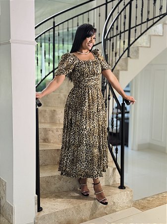 Vestido Chiffon Animal Print (Onça) - Leidy Lair