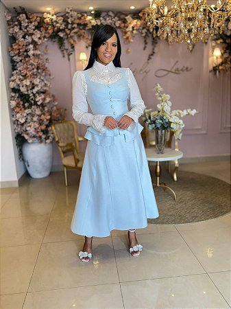 CONJUNTO COLETE E SAIA EM ALFAIATARIA