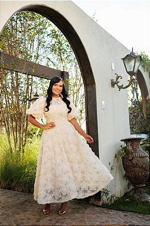 Vestido macramê 3D off white