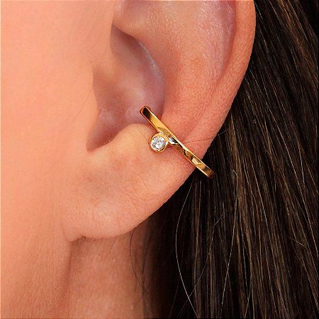 Brinco Piercing Folheado Ear Hook com Zircônia