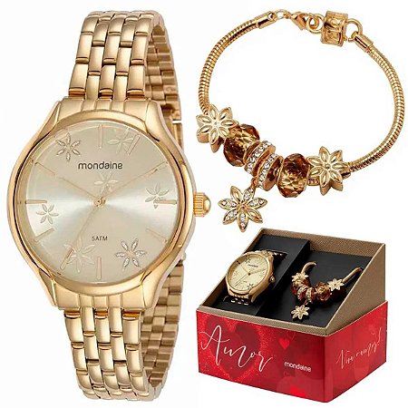Kit Relógio Feminino Mondaine Glitter Dourado e Pulseira - STORM FASHION  COMÉRCIO