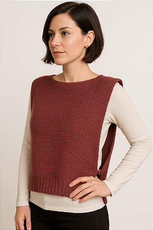 Colete De Tricô Lã Vinho