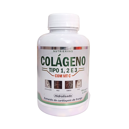 Colágeno Tipo 1,2,3 com vitamina C 500mg 100 Cápsulas - Bio vittas