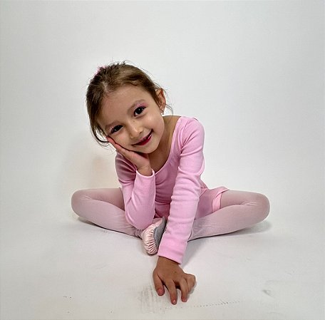 Collant ballet rosa manga longa infantil