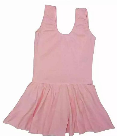 Collant com saia conjunto vestido ballet infantil em helanca rosa modelo regata