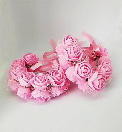 Arranjo de coque para ballet clássico fitas e flores