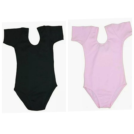 Collant roupa uniforme body para ballet, jazz, e dança modelo meia manga infantil e adulto cor rosa e preto