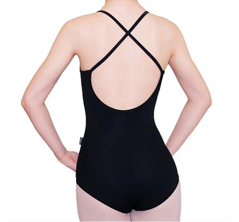 Collant para dança costas arredondada com alças em galão em X