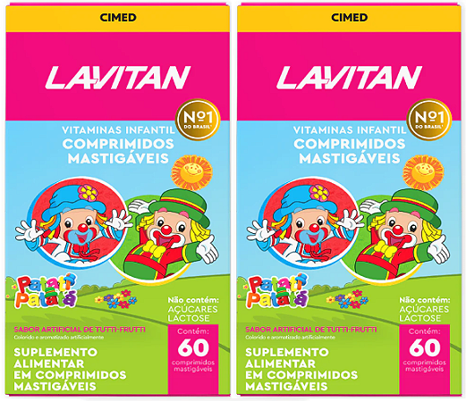 KIT 2x Lavitan Kids com 60 cps Mastigáveis Tutti-frutti