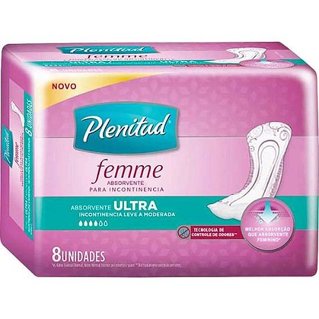 ABSORVENTE PARA INCONTINÊNCIA URINÁRIA LEVE A MODERADA PLENITUD FEMME ULTRA COM 8 UNIDADES