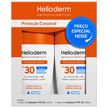 Kit Helioderm protetor solar Fps 30 2 Unidades Com 120g Cada