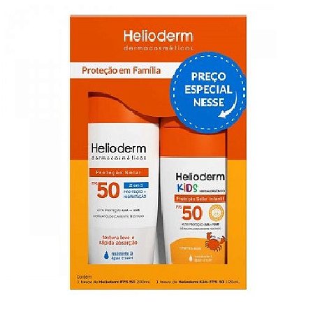 KIT HELIODERM PROTETOR SOLA FPS 50 200mL + FPS 50 Kids 120mL
