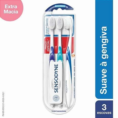 Kit Escova de Dente Sensodyne Gentle com 3 unidades