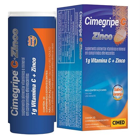 Suplemento Vitamina C Cimegrip C + Zinco com 10 Comprimidos Efervecentes Sabor Laranja