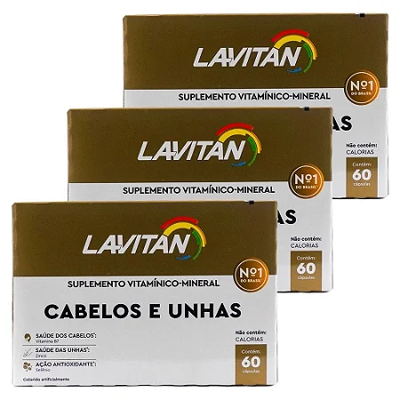 Kit 3 Lavitan Hair cabelos e unhas com kit 180 comprimidos
