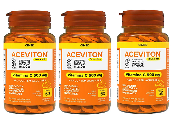 Kit 3 Aceviton Vitamina C Mastigável Laranja 60 Cps