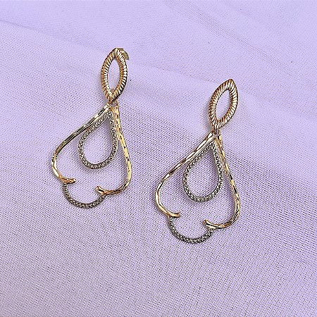 Brinco diamantado gota dupla