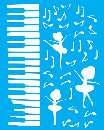 Stencil 25x20cm - Bailarinas com notas musicais - LSG -174