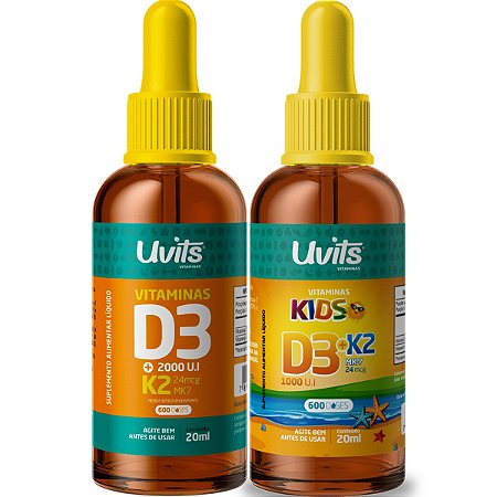 Kit Família Vitamina D3 K2 + Vitamina D3 K2 Kids