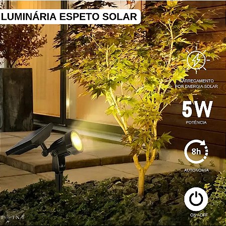 LUMINÁRIA ESPETO SOLAR JARDIM 5W IP65 VERDE/ 3000K BRANCO QUENTE C/ FOTOCÉLULA BOTÃO ON/OFF
